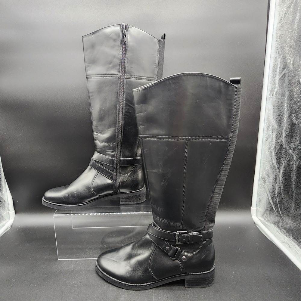 Bandolino 9M Black Leather Tall Riding Boots Wide Calf BNJIMAN Equestrian Boots